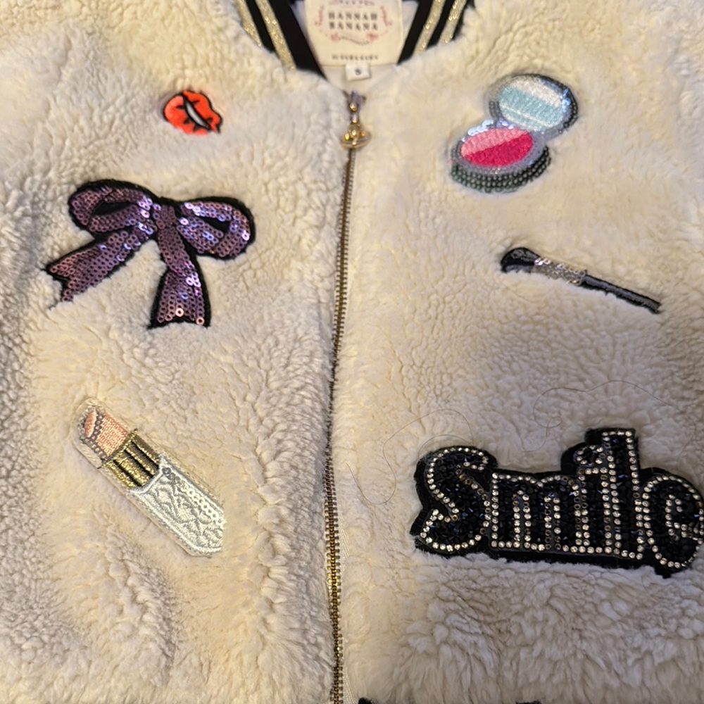 Kids White Fleece Jacket with Patches - Picture 3 of 4